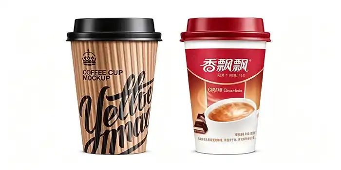 A side-by-side comparison of a finished corrugated cup and an appressed cup, highlighting the textured side wall vs. the smooth, tapered wall