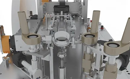 The cup-forming production line was shown to be housed between the columns.