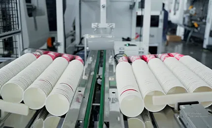 Each discharge conveyor belt carries cups of various sizes